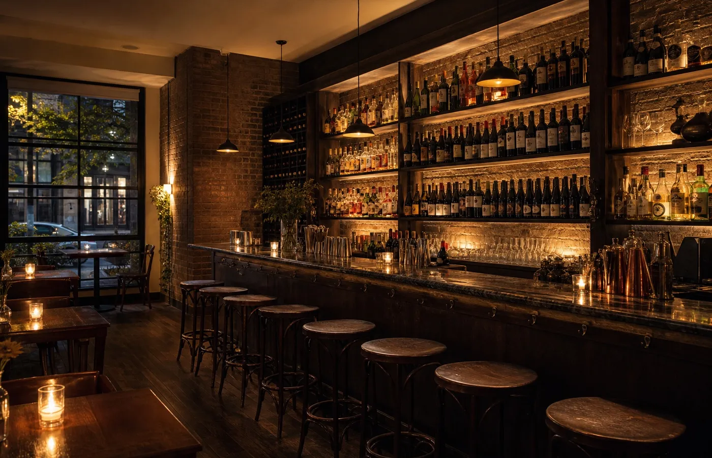 Empty wine bar before evening service.