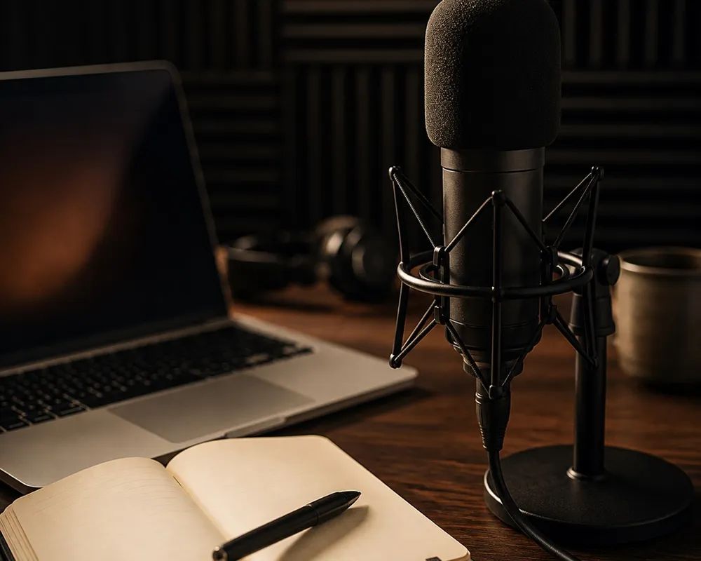 Maya Lombardi at the studio mic.